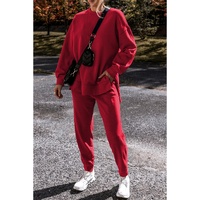 Racing Red Solid Color High Low Pullover and Skinny Pants Set - S