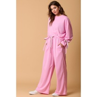 Bonbon Solid Color Drawstring Long Sleeve Top and Pants Set - L