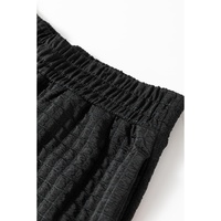 Color black Textured Knit Cap Sleeve T Shirt and Wide Leg Pants Set - XL
