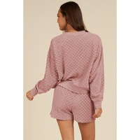 Blossom Checkered Textured Long Sleeve Top and Shorts Set - M