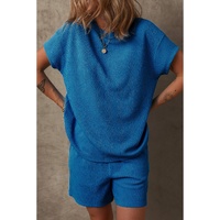 Bluing Solid Textured Crew Neck Short Set - XL