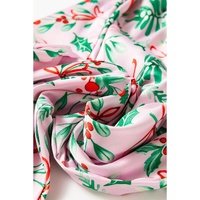 Pink Christmas Berries Plant Print Satin Long Sleeve Pajama Set - M