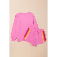 Bonbon Striped Accent Pullover and Shorts Two Piece Casual Set - L