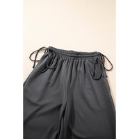 Dark Grey Drawstring Side Crewneck Tee and Loose Pants Set - M