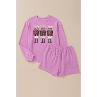 Phalaenopsis Sequin Nutcracker Patched Long Sleeve Corded Christmas Shorts Set - S