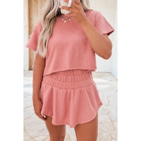 Blossom 2pcs Cropped Tee and Ruffle High Waist Skort Set - XL