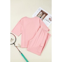 Apricot Pink Half Sleeve T-Shirt &amp; Cargo Sweatpants Set - L