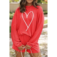 Gold Flame Heart Shape Graphic Corded Pullover and Shorts Outfit - XL