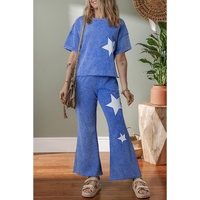 Ashleigh Blue Acid Wash Star Patched Rolled Trim Pants Set - M