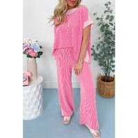 Sachet Pink 2-tone Colorblock Patchwork Corded 2pcs Outfit - M