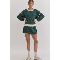 Evergreen Color Contrast Loose Pullover and Lace-up Waist Skort Set - S