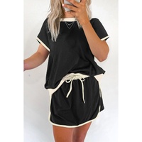 Black Colorblock Edge Drop Shoulder T Shirt and Skort 2Pcs Set - XL