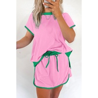 Bonbon Colorblock Edge Drop Shoulder T Shirt and Skort 2Pcs Set - L
