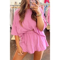 Sachet Pink Loose Fit Half Sleeve T Shirt and High Waist Skirt Set - XL