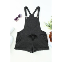 Gray Vintage Washed Drawstring Short Overalls - XL