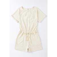Azura Exchange Beige Ribbed Elastic Waist Romper - L