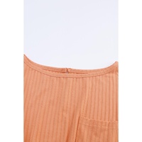Azura Exchange Orange Ribbed Drawstring Waist Long Sleeve Romper - L