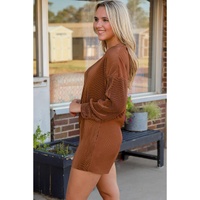 Ribbed Long Sleeve Button Front Romper - S