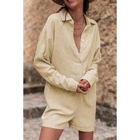 Half Button Shirt Collar Long Sleeve Loose Romper - M