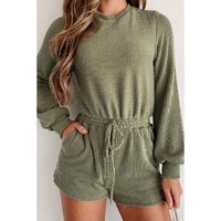 Pickle Green Corded Pullover Long Sleeve Drawstring Romper - L