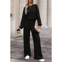Black Solid Ribbed Knit Keyhole Back High Waist Jumpsuit - M