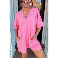 Bonbon Loose Half Sleeve V Neck Knit Romper - L