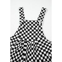Black Checkered Print Pocketed Wide Leg Jumpsuit - XL