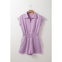 Orchid Bouquet Short Sleeve Zipper Collared Elastic High Waist Romper - XL