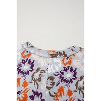 Sky Blue Floral Sleeveless Buttoned Pocketed Wide Leg Jumpsuit - S