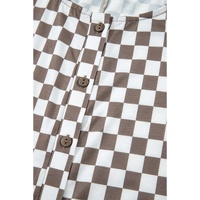 Khaki Checkered Print Buttoned Crew Neck Wide Leg Jumpsuit - L