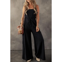 Black Drawstring Wide Leg Cargo Pockets Sleeveless Jumpsuit - XL