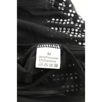 Black Rhinestone Sheer Mesh Long Sleeve Bodysuit - M