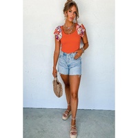 Orange Ribbed Knit Tiered Ruffled Sleeve Bodysuit - S