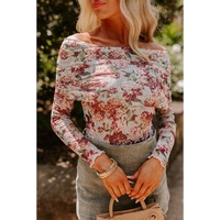 Pink Floral Printed Long Sleeve Sheath Bodysuit - L