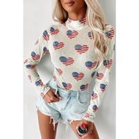 White Americana Glitter Mesh Long Sleeve Bodysuit - XL