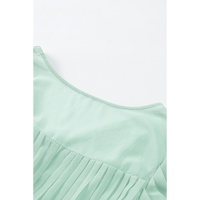 Green Pleated Ruffled Tie Waist Buttons V Neck Romper - M