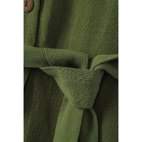 Green Button V Neck Romper with Belt - L