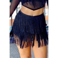 Black Tiered Fringe Trimmed Mini Skirt - L
