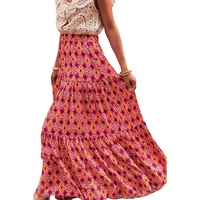 Rose Vintage Boho Floral Print Tiered Maxi Skirt - M