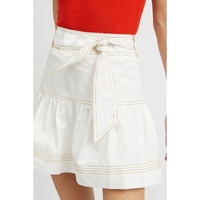 White Contrast Stitching Trim Knotted High Waist A-Line Mini Skirt - M