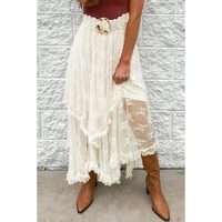 Beige Lace Cascading Tiered High Waist Maxi Skirt - XL