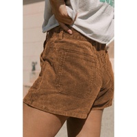 Brown Vintage Elastic Waist Back Pocketed Corduroy Shorts - 16 US