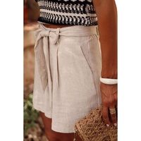 Parchment Tie Waist Casual Linen Shorts - L