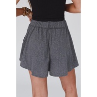 Gray Elastic Waist Culotte Shorts - S