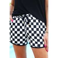 Azura Exchange Black Checkered Drawstring Elastic Waist Casual Shorts - M