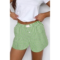 Fern Green Red Plaid Gingham Printed High Waist Shorts - L