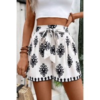 Black Tribal Geometric Print Belted High Waist Casual Shorts - XL