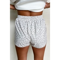 White Leopard Elastic Waist Lace up Contrast Trim Casual Shorts - S