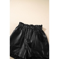 Black Faux Leather Paper Bag Waist High Rise Shorts - S