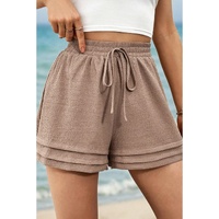 Straw Yellow Textured Tiered Edge High Waist Casual Shorts - XL